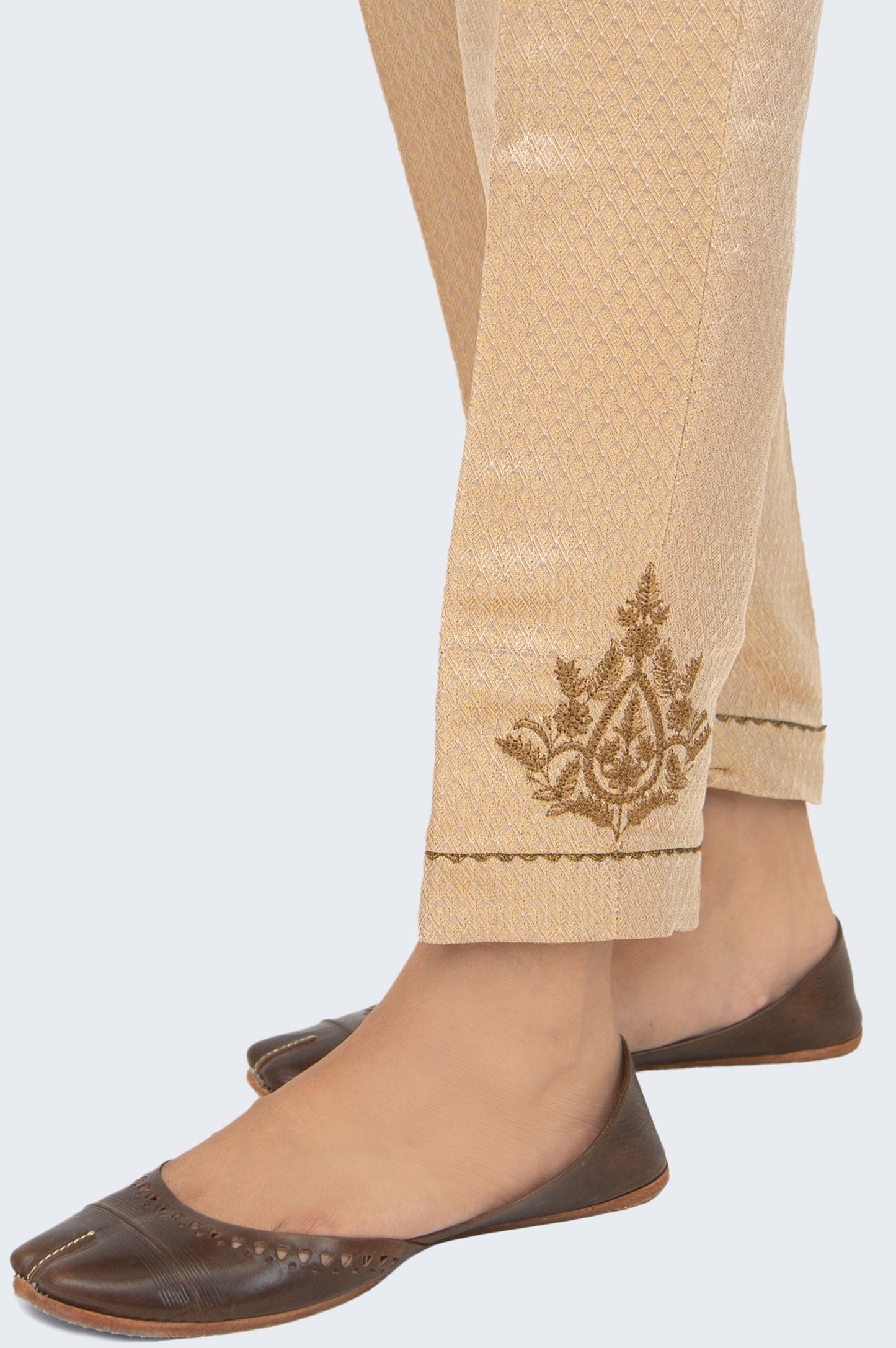 Embroidered Jamawar Cigarette Pants  - Gold