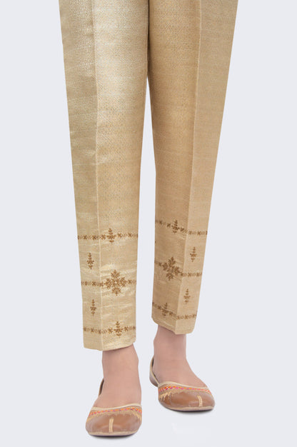 Embroidered Jamawar Cigarette Pants - Golden