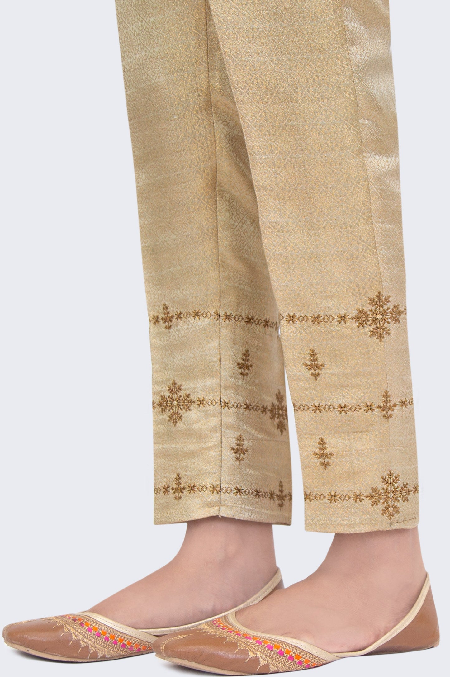 Embroidered Jamawar Cigarette Pants - Golden