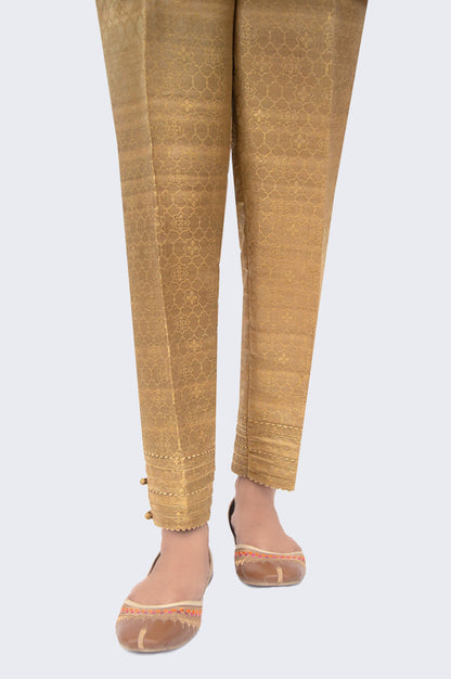 Embroidered Jamawar Cigarette Pants - Metallic Gold