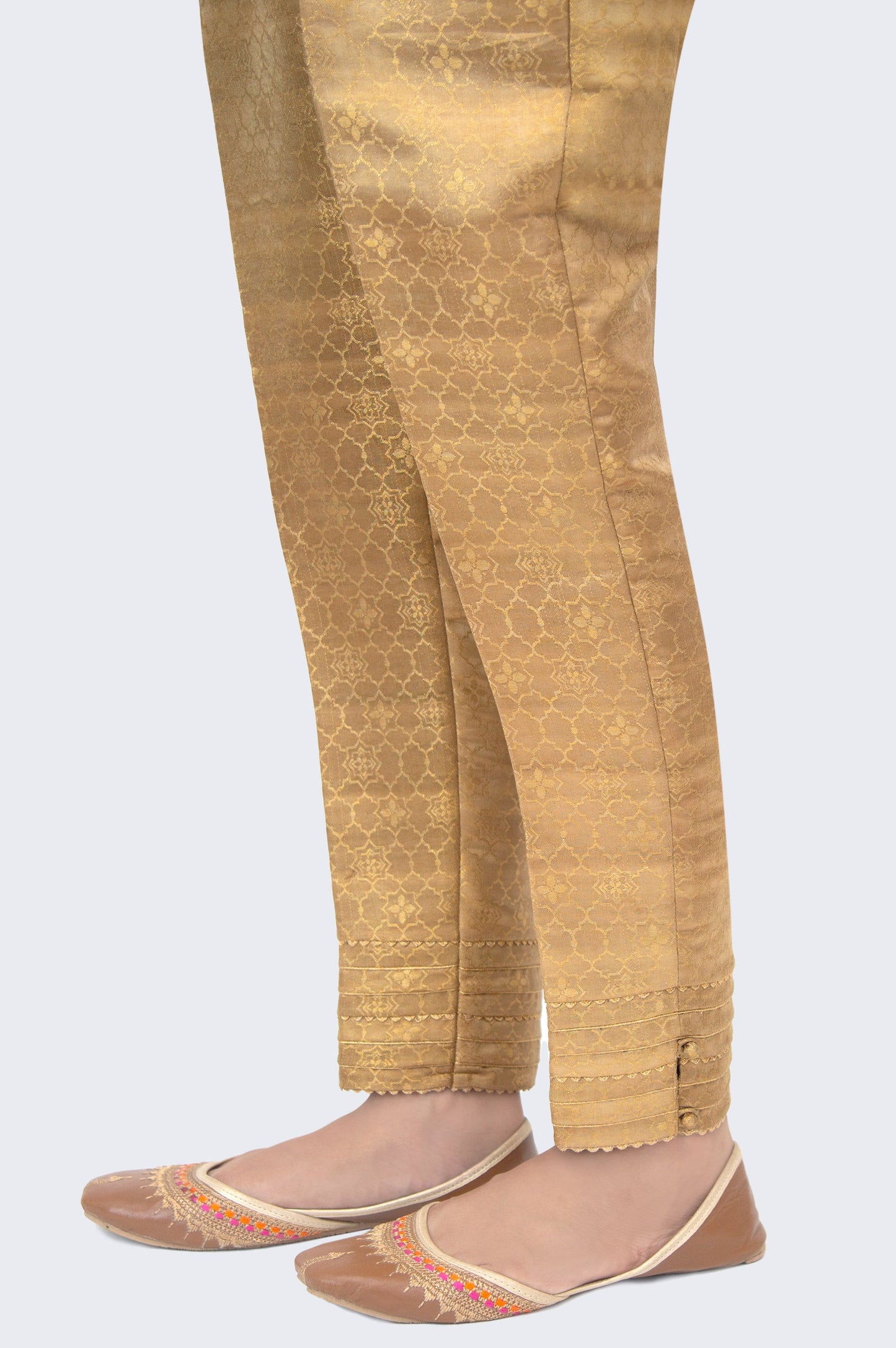 Embroidered Jamawar Cigarette Pants - Metallic Gold