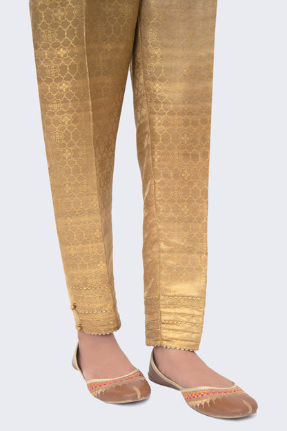 Embroidered Jamawar Cigarette Pants - Metallic Gold