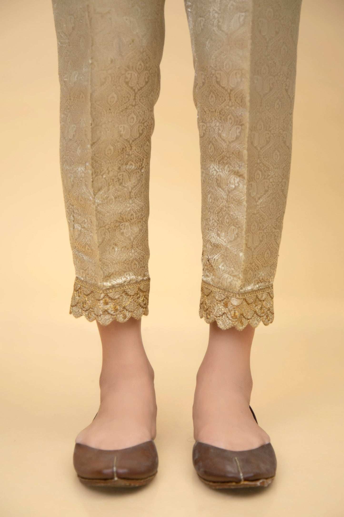 Embroidered Jamawar Cigarette Pants - Gold