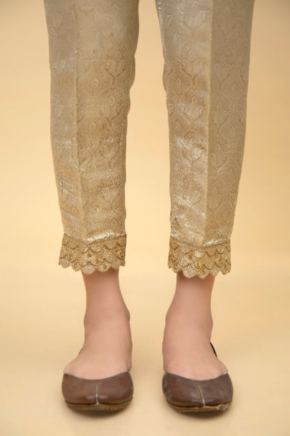 Embroidered Jamawar Cigarette Pants - Gold