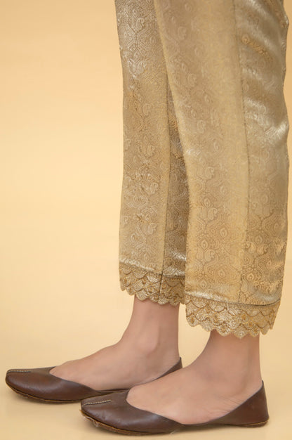 Embroidered Jamawar Cigarette Pants - Gold