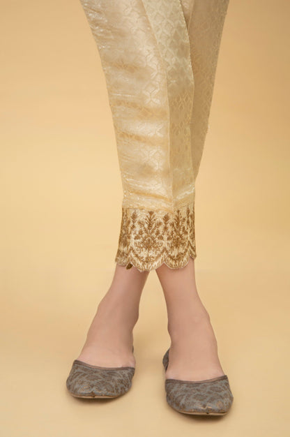 Embroidered Jamawar Cigarette Pants - Gold