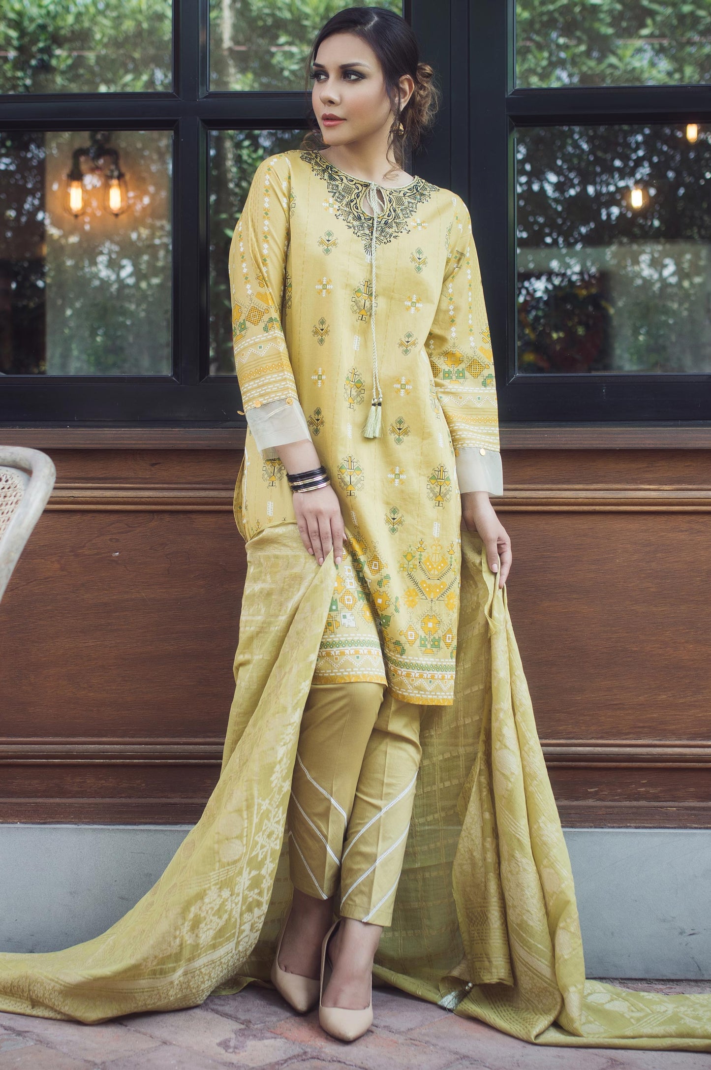 Stitched 3 Piece Printed Lawn with Jacquard Suit