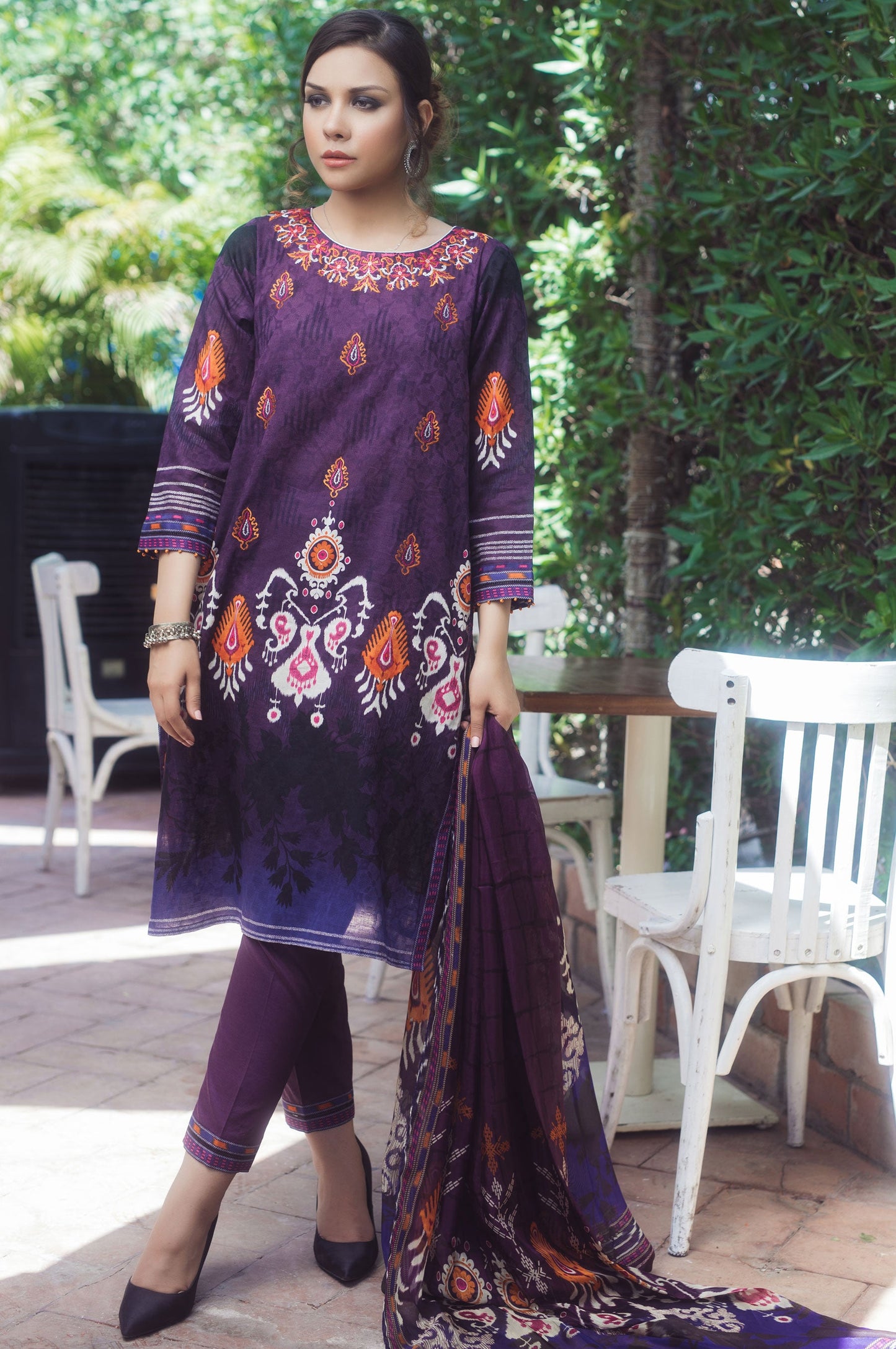 Stitched 3 Piece Self Jacquard & Digital Printed Suit