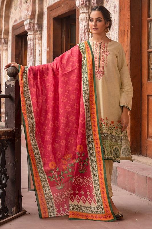 Stitched 3 Piece Printed Khaddar Suit
