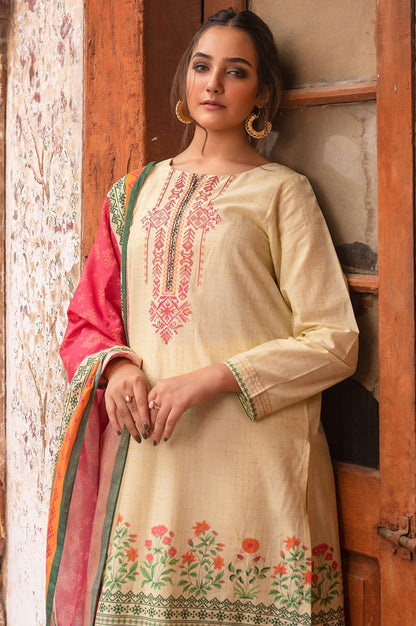 Stitched 3 Piece Printed Khaddar Suit