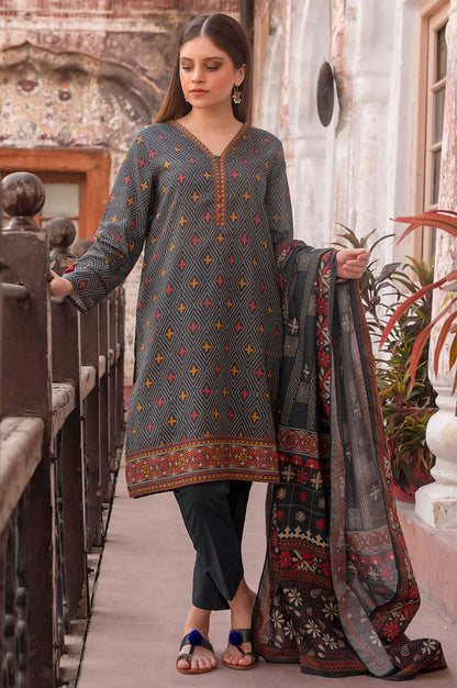 Stitched 3 Piece Printed Karandi Suit