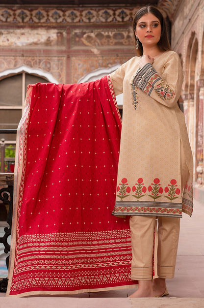 Stitched 3 Piece Printed Karandi Suit