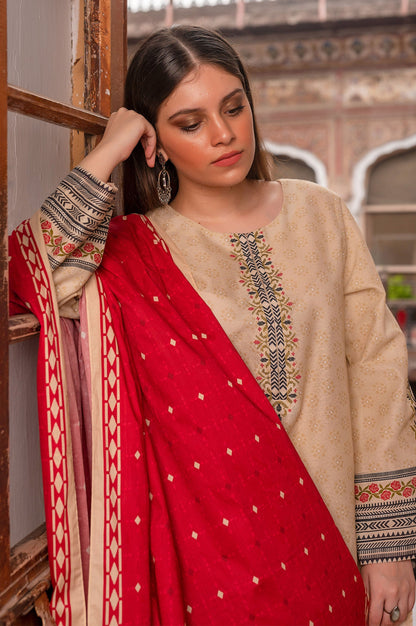 Stitched 3 Piece Printed Karandi Suit