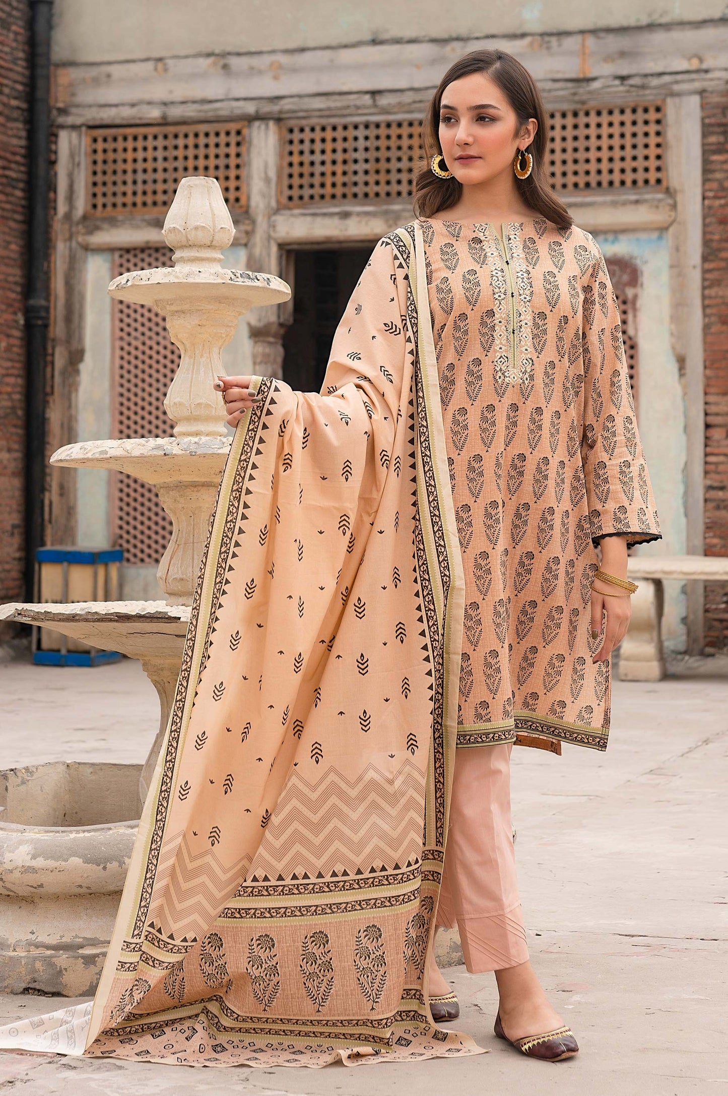 Stitched 3 Piece Printed Linen Viscose Suit