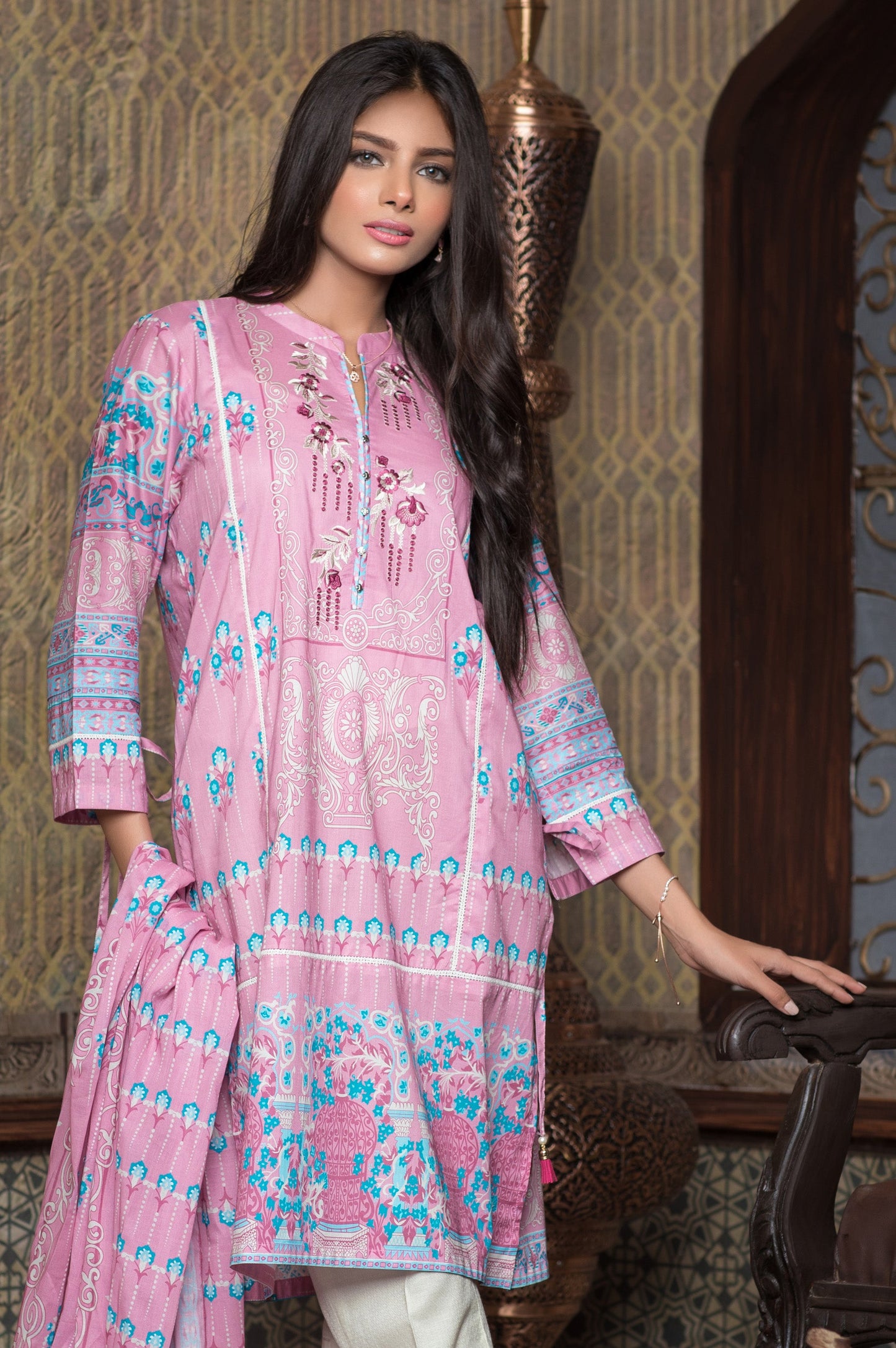 Stitched 3 Piece Printed Doria Lawn Suit