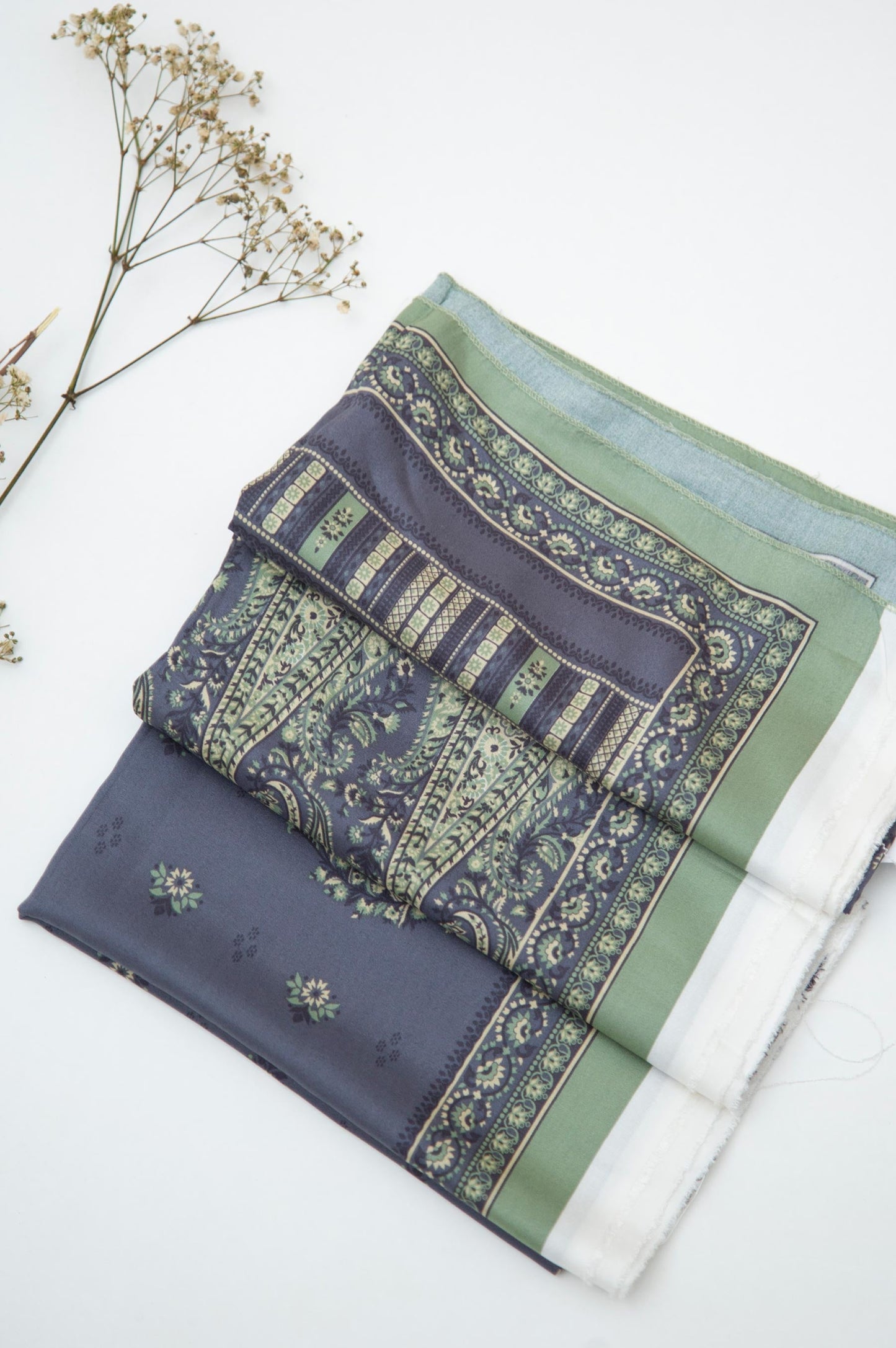 Printed Linen Viscose Dupatta - Grey