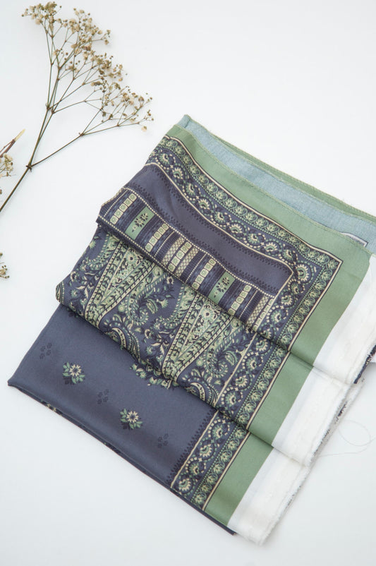 Printed Linen Viscose Dupatta - Grey