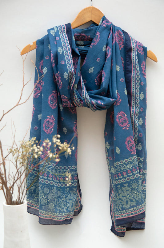 Printed Lawn Dupatta - Persian Blue