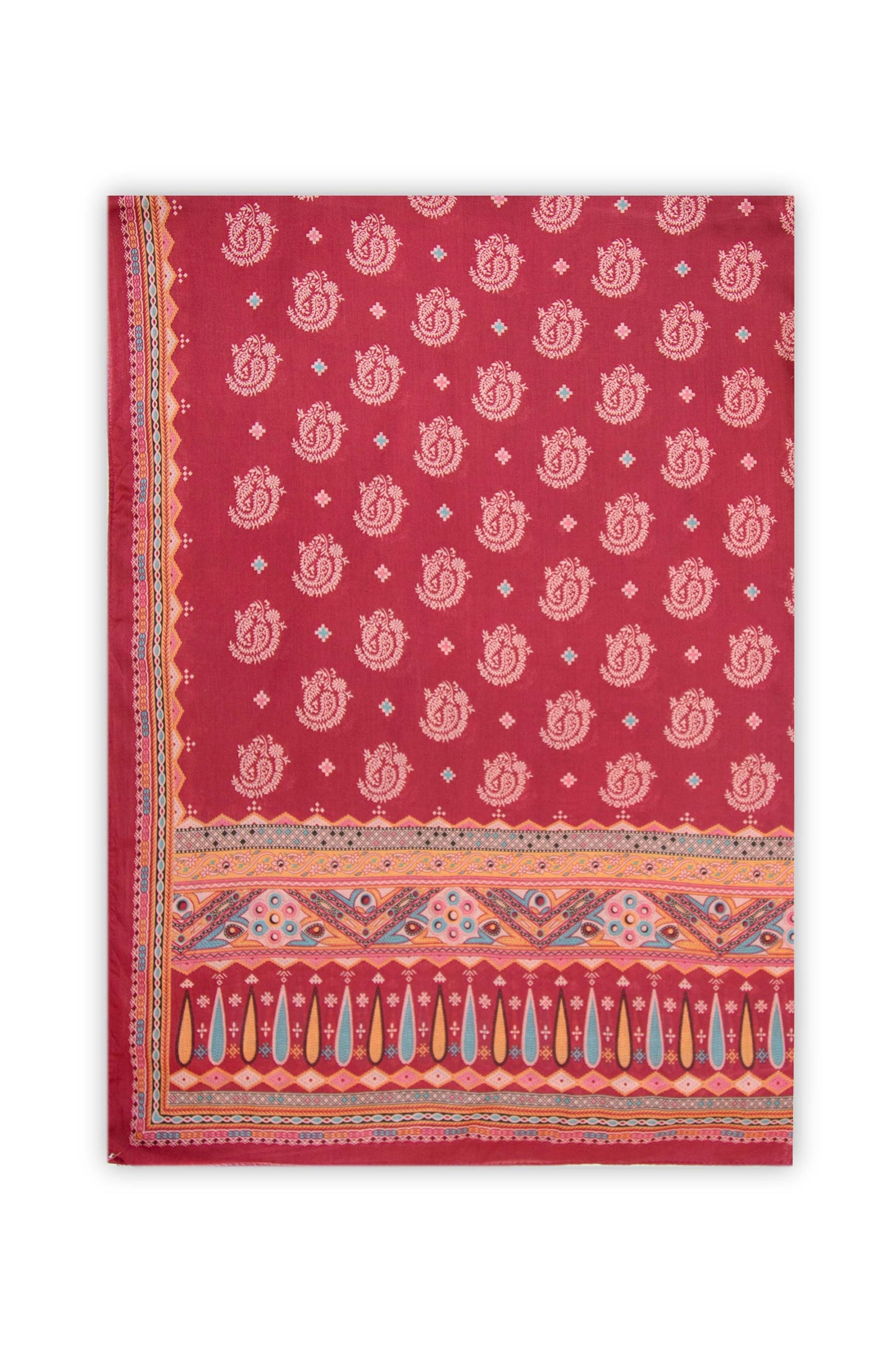 Printed Lawn Dupatta - Maroon