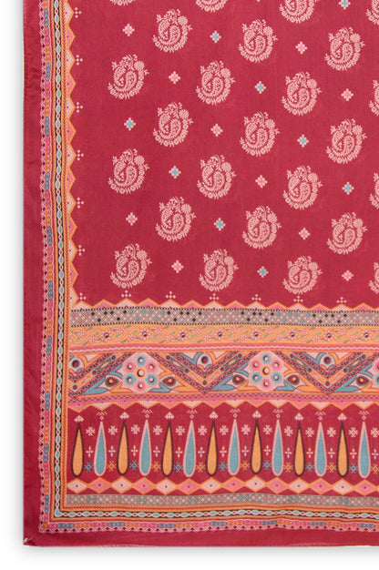 Printed Lawn Dupatta - Maroon
