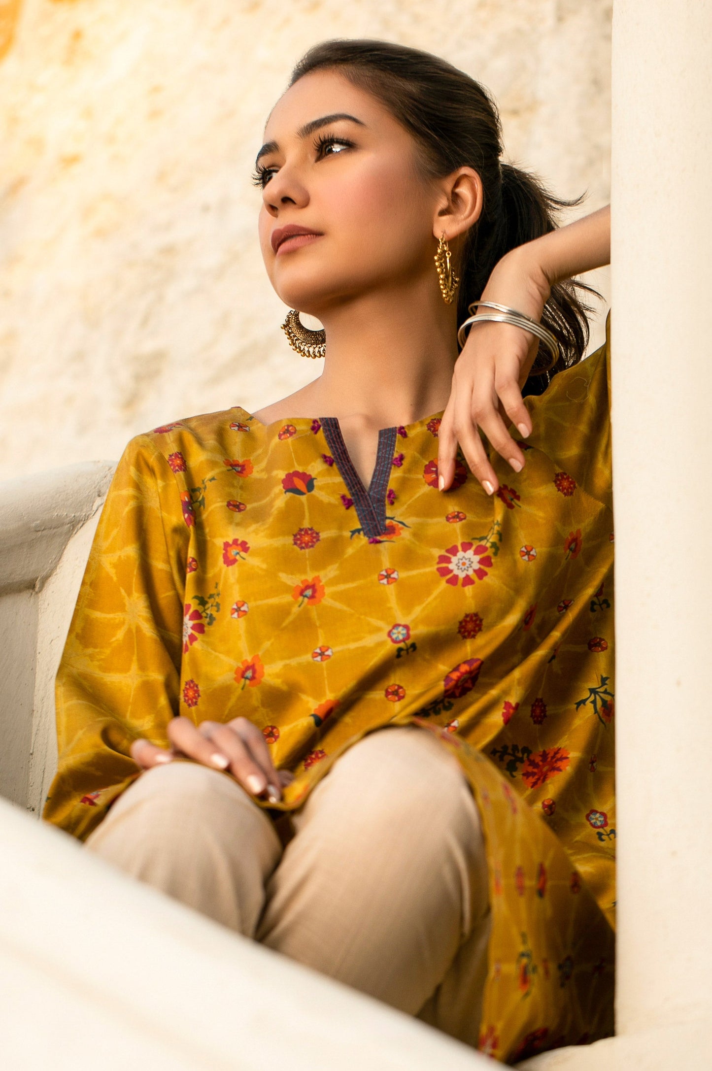 Stitched 1 Piece Digital Printed Cotton Satin Shirt