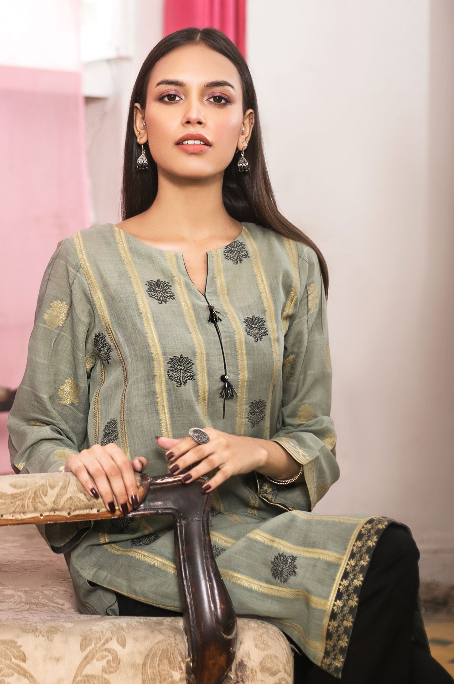 Stitched 1 Piece Dyed Jacqauard Shirt