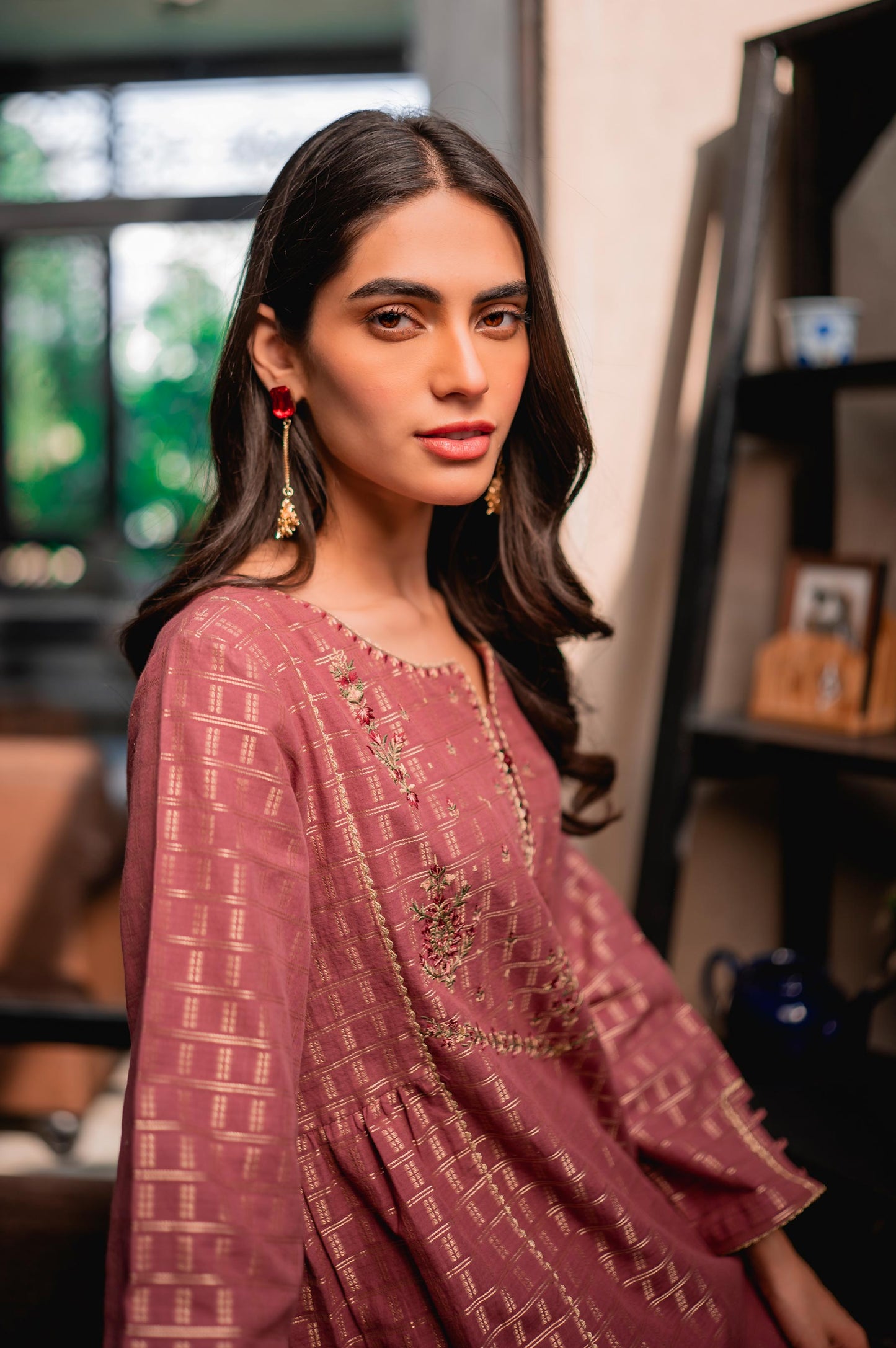 Stitched 1 Piece Embroidered Maysuri Jacquard Shirt