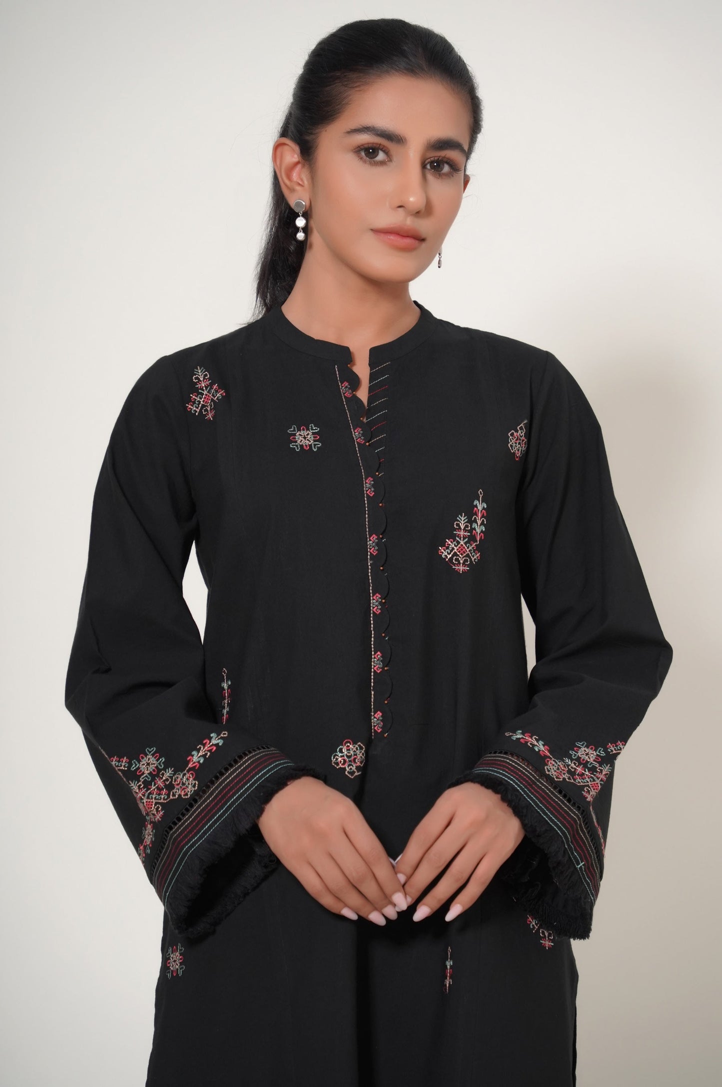 Stitched 1 Piece Embroidered Slub Cambric