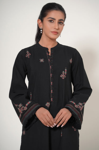 Stitched 1 Piece Embroidered Slub Cambric