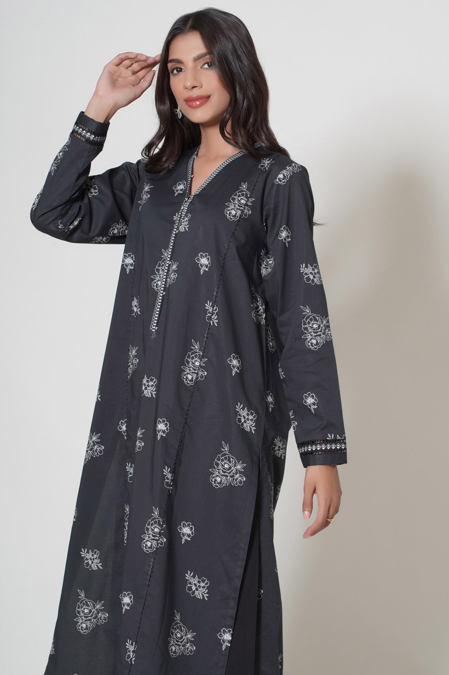 Stitched 1 Piece Puff Printed Cambric Shirt