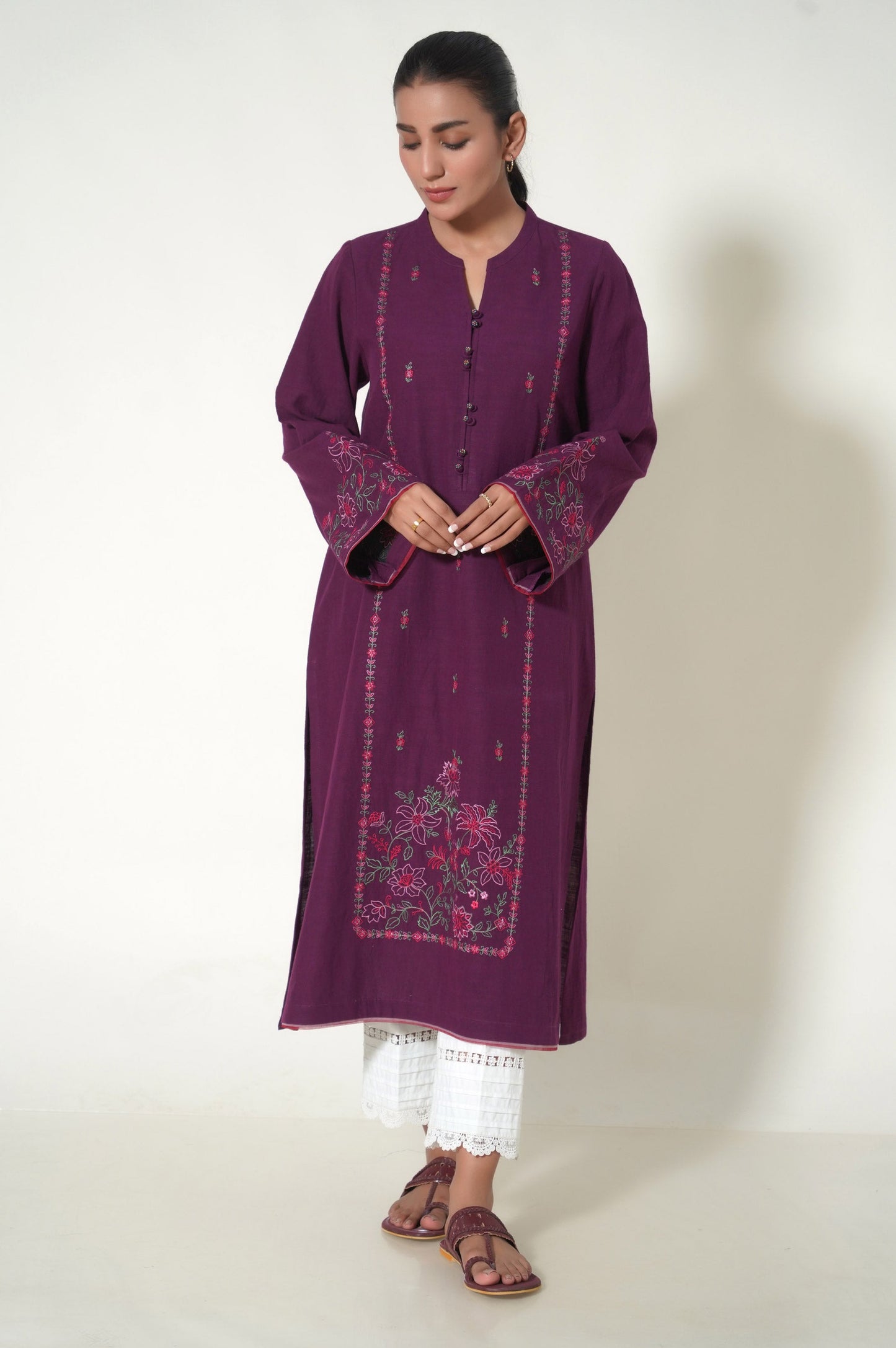 Stitched 1 Piece Embroidered Khaddar Shirt