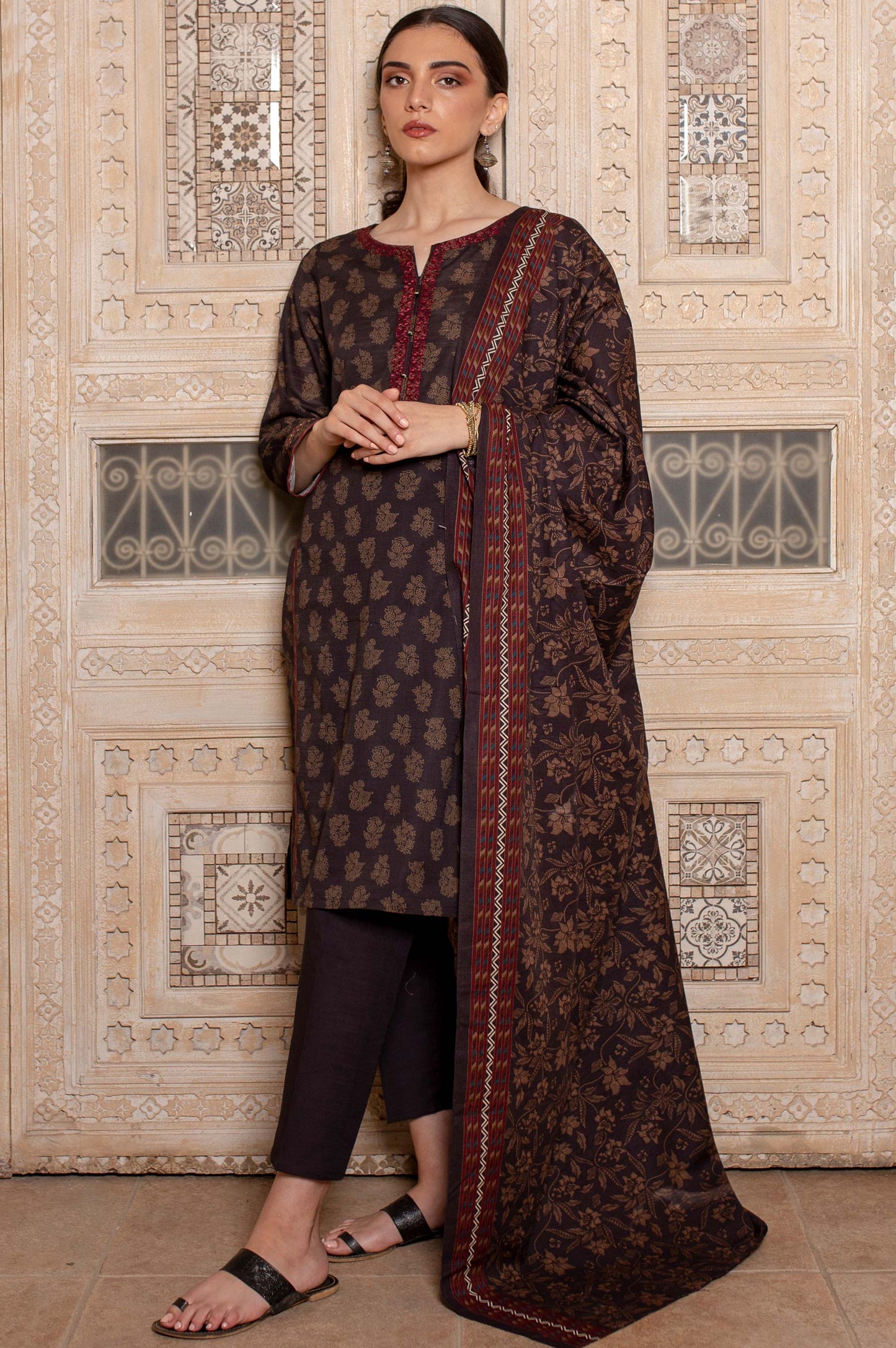 Stitched 2 Piece Embroidered Khaddar Suit