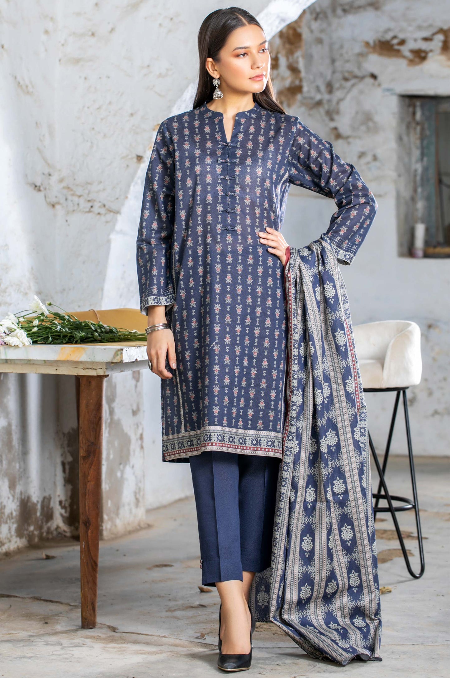 Stitched 2 Piece Printed Karandi Suit