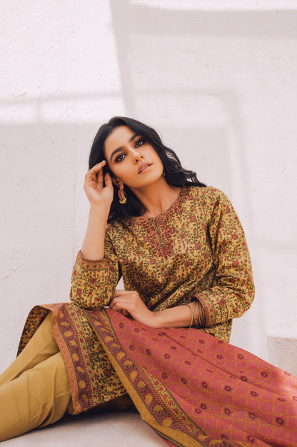Stitched 2 Piece Embroidered Lawn Suit with Cotton Net Dupatta