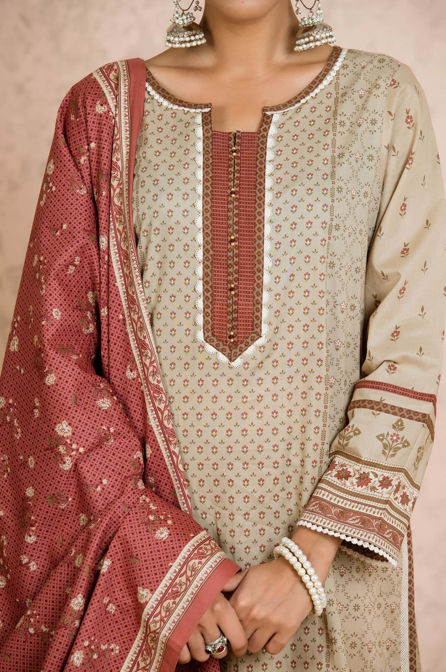 Stitched 2 Piece Printed Cambric Suit