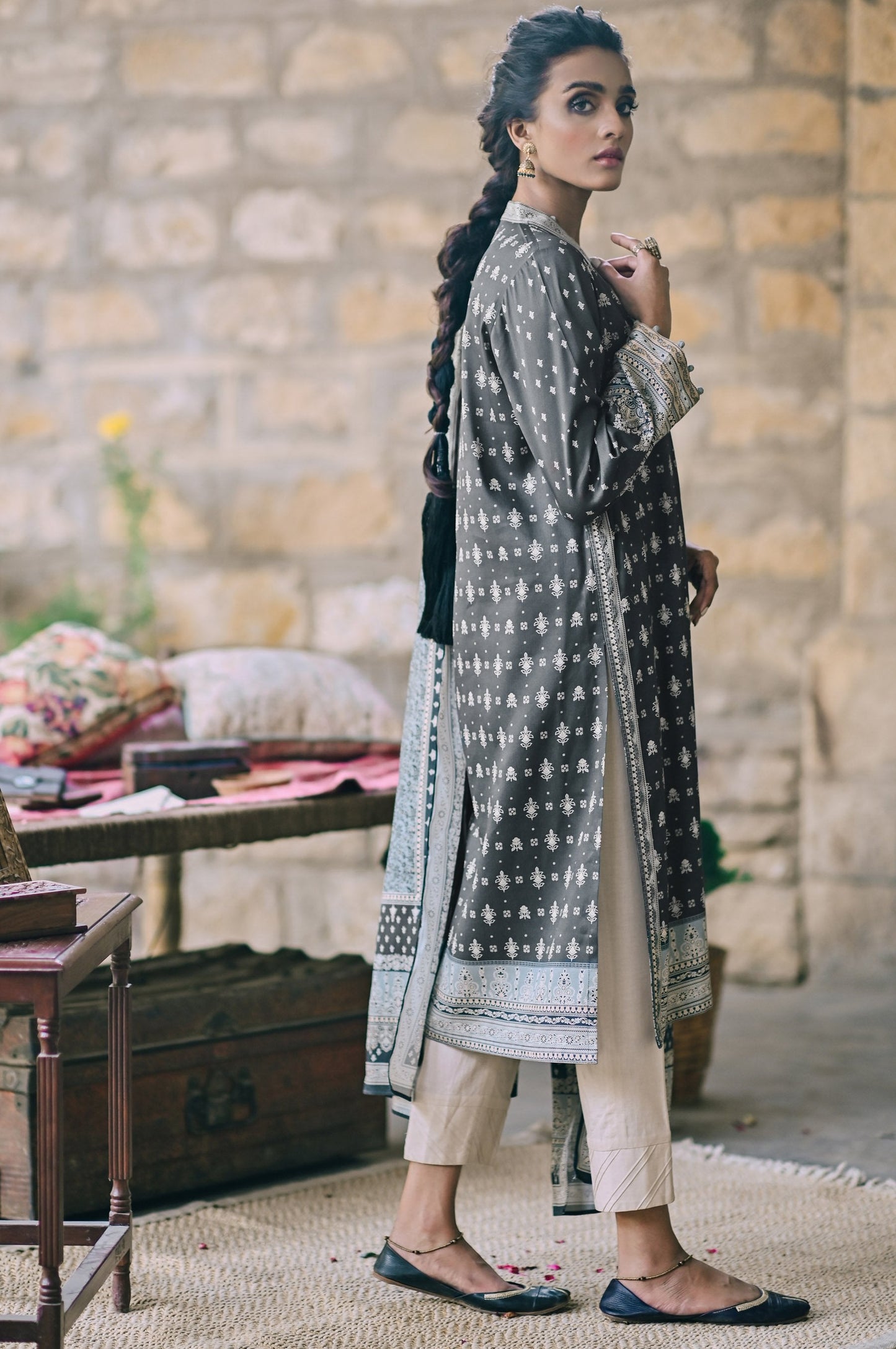 Stitched 2 Piece Printed Karandi Suit