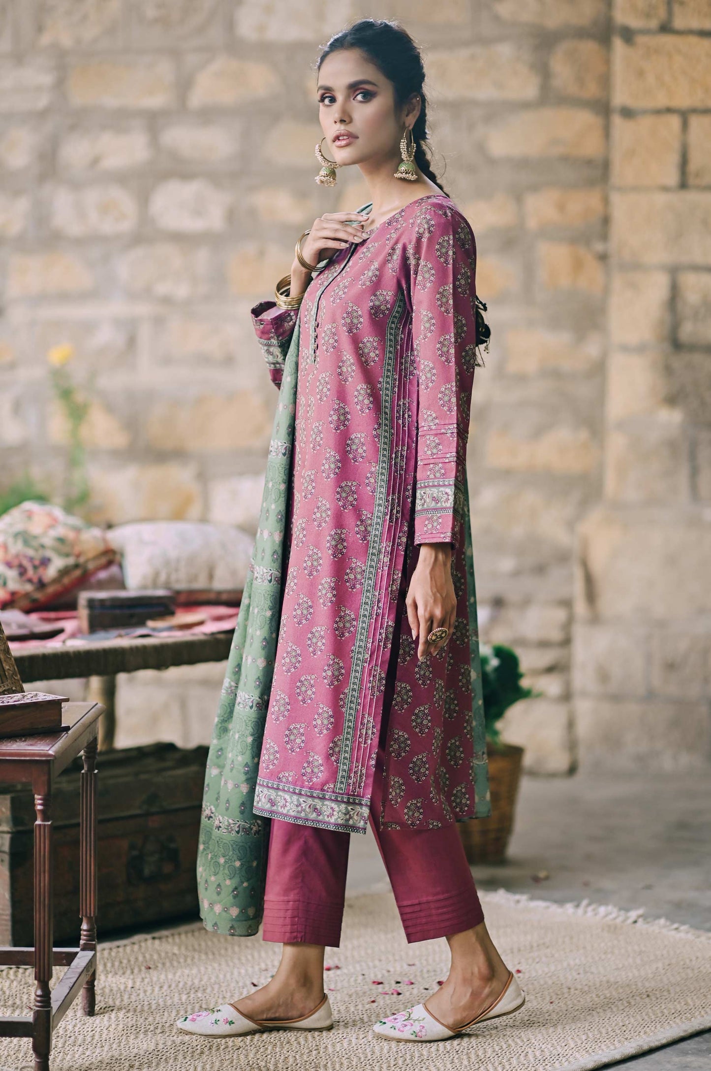 Stitched 2 Piece Printed Karandi Suit
