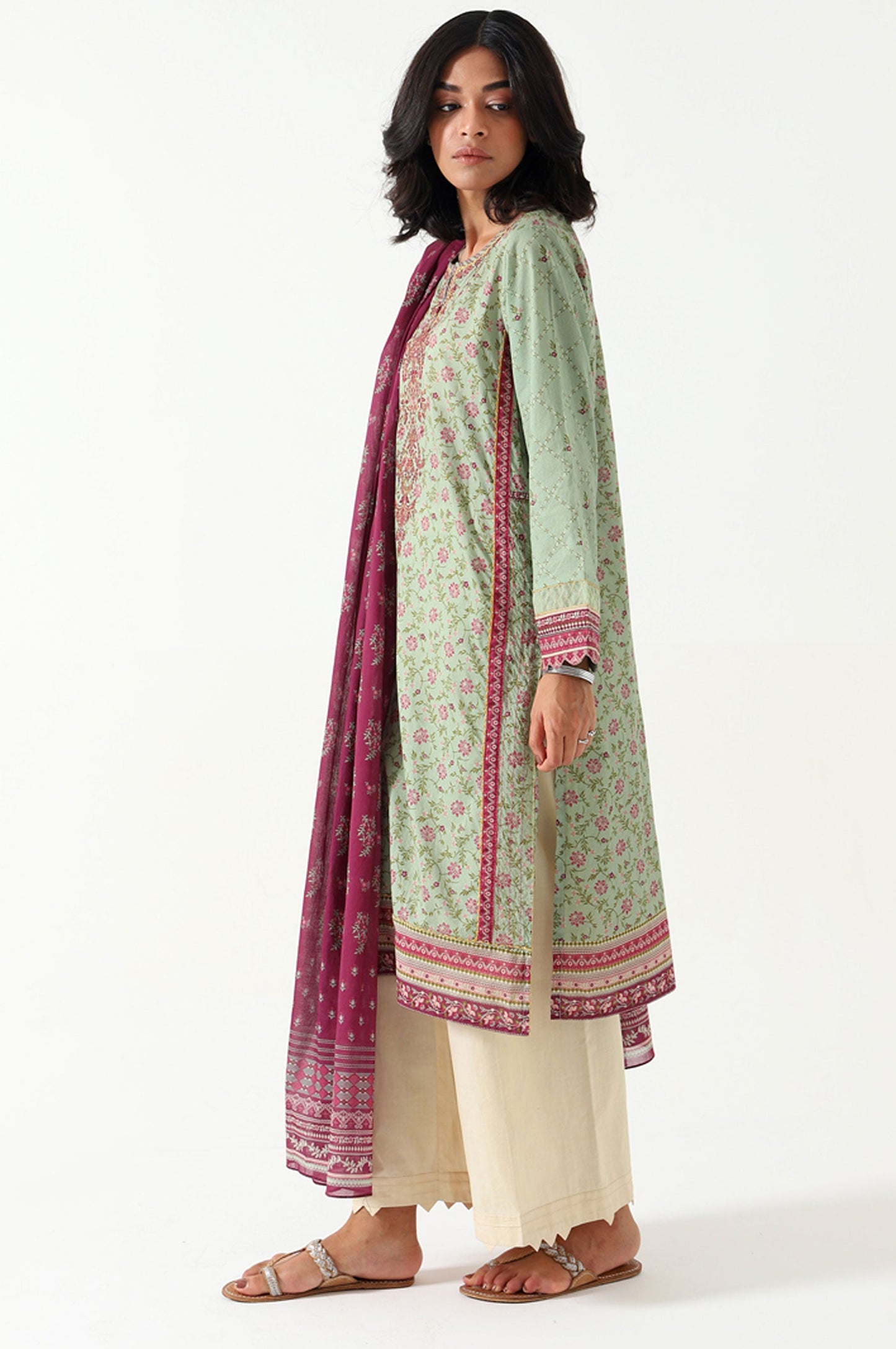 Stitched 2 Piece Embroidered Lawn with Voile Slub Suit
