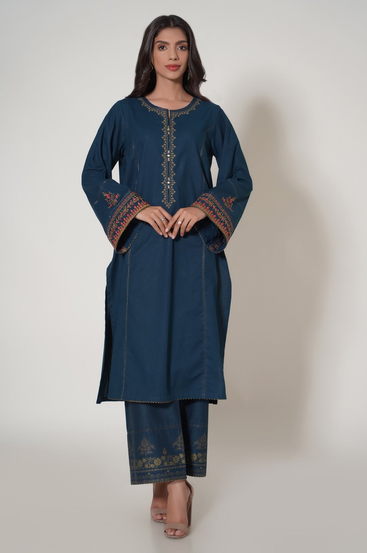 Stitched 2 Piece Embroidered Cambric Suit