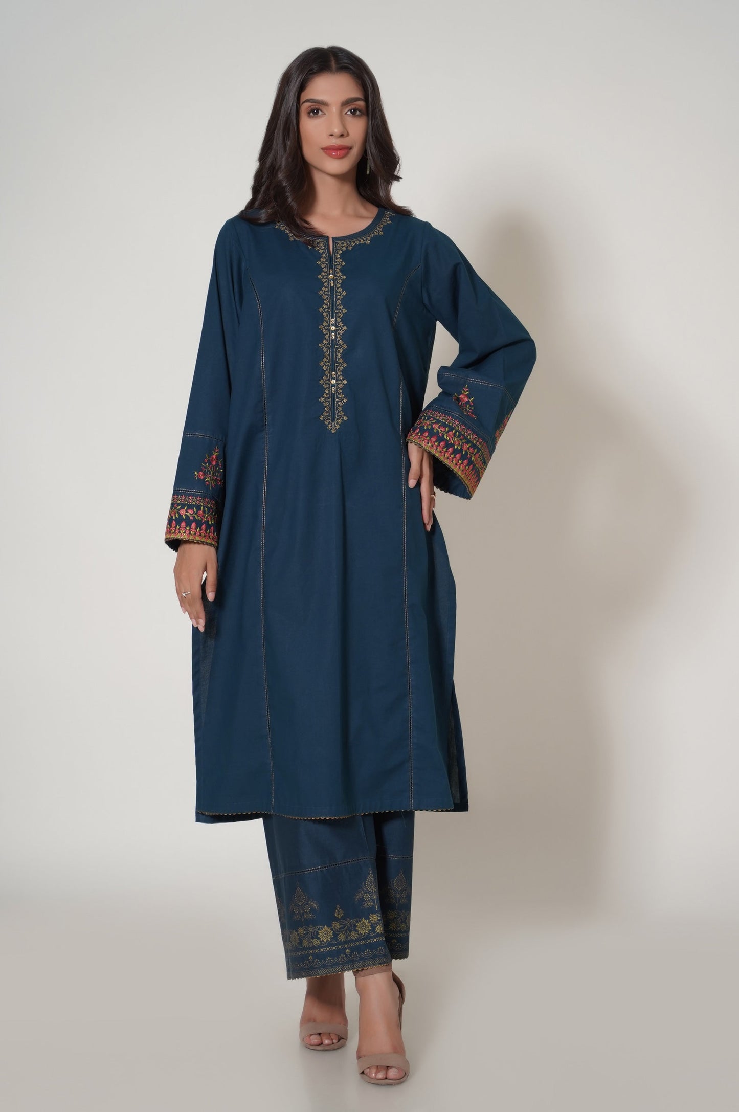 Stitched 2 Piece Embroidered Cambric Suit