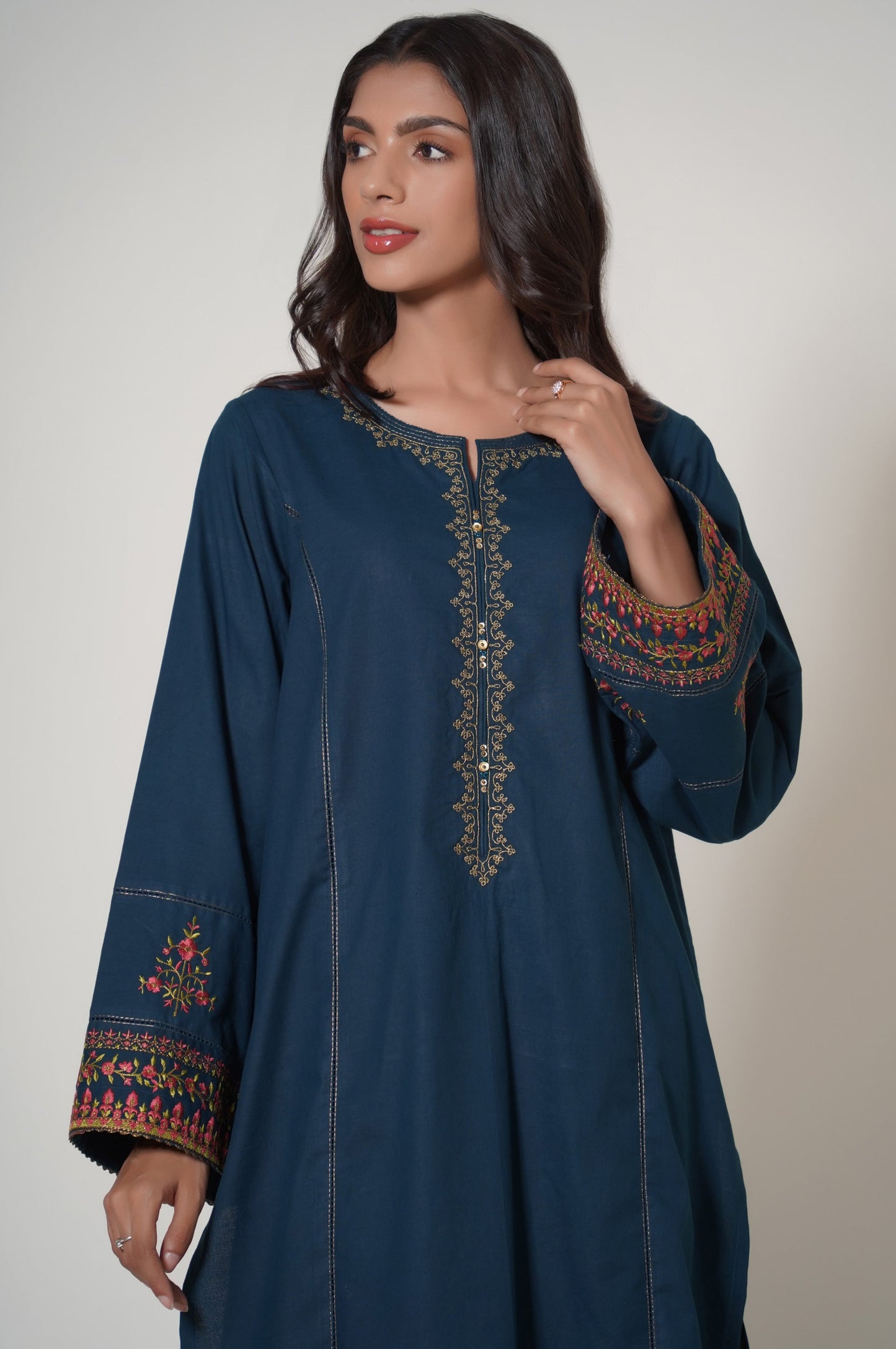 Stitched 2 Piece Embroidered Cambric Suit