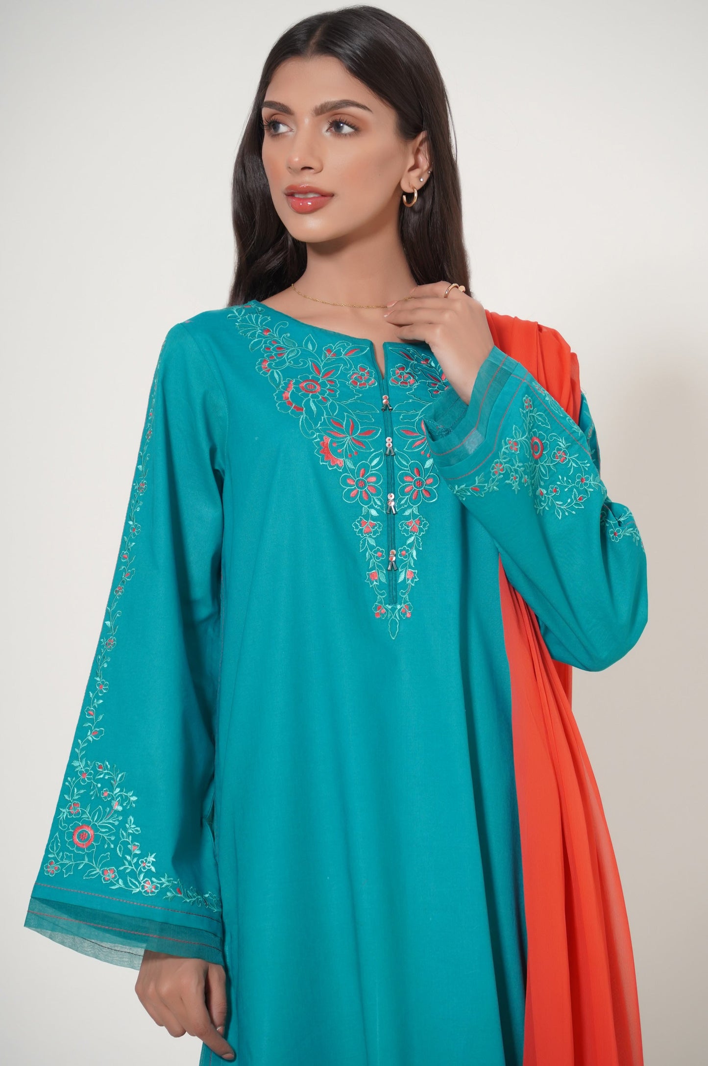 Stitched 2 Piece Embroidered Cambric Suit