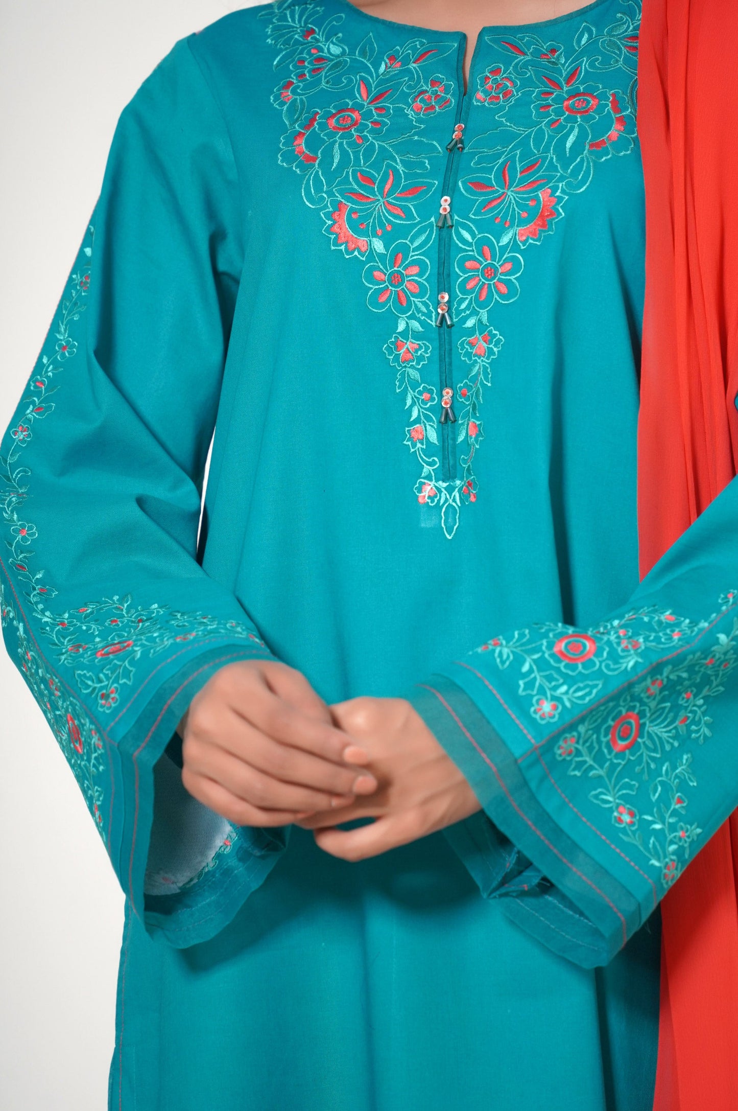 Stitched 2 Piece Embroidered Cambric Suit