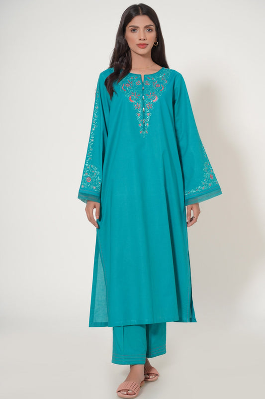 Stitched 2 Piece Embroidered Cambric Suit