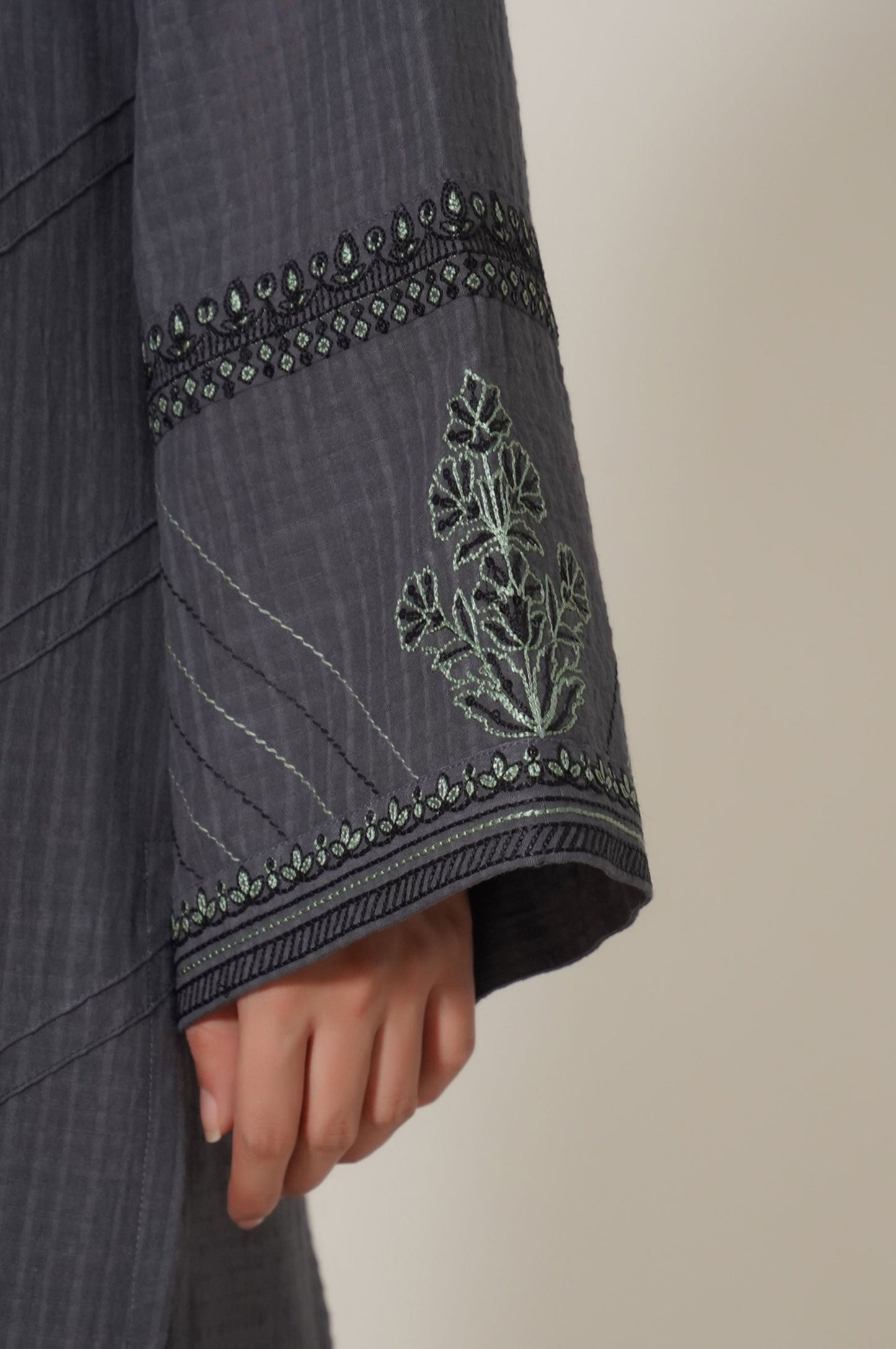 Stitched 2 Piece Embroidered Textured Slub Suit