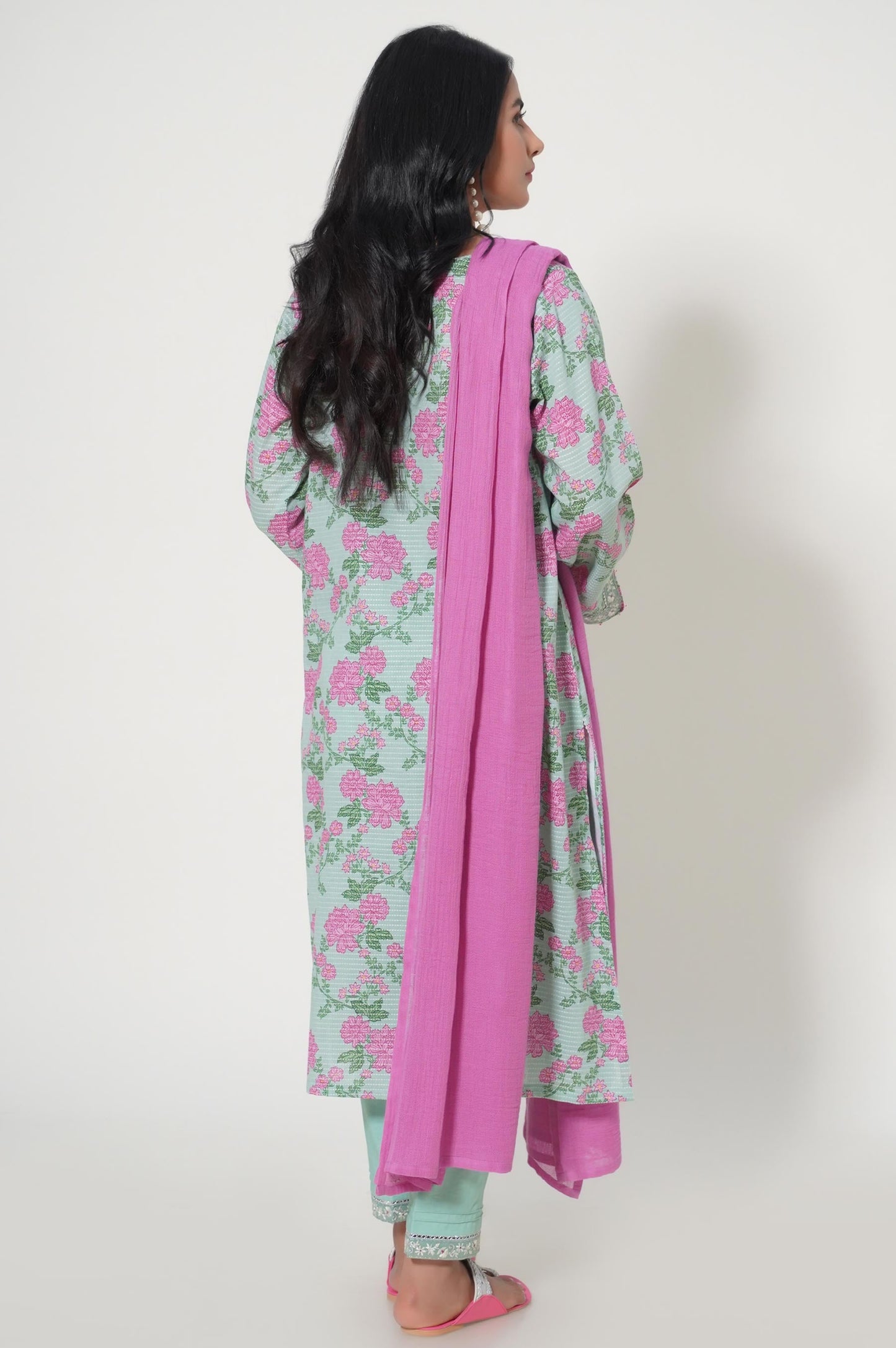 Stitched 2 Piece Printed Dobby Lawn Suit