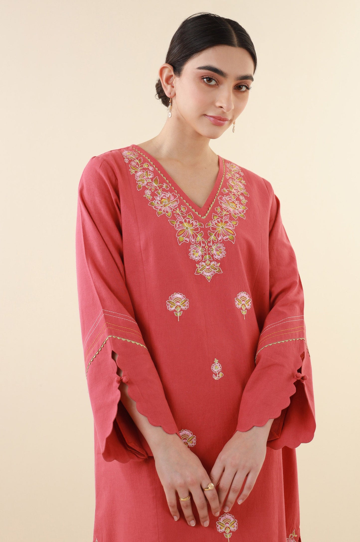 Stitched 2 Piece Embroidered Cambric Suit