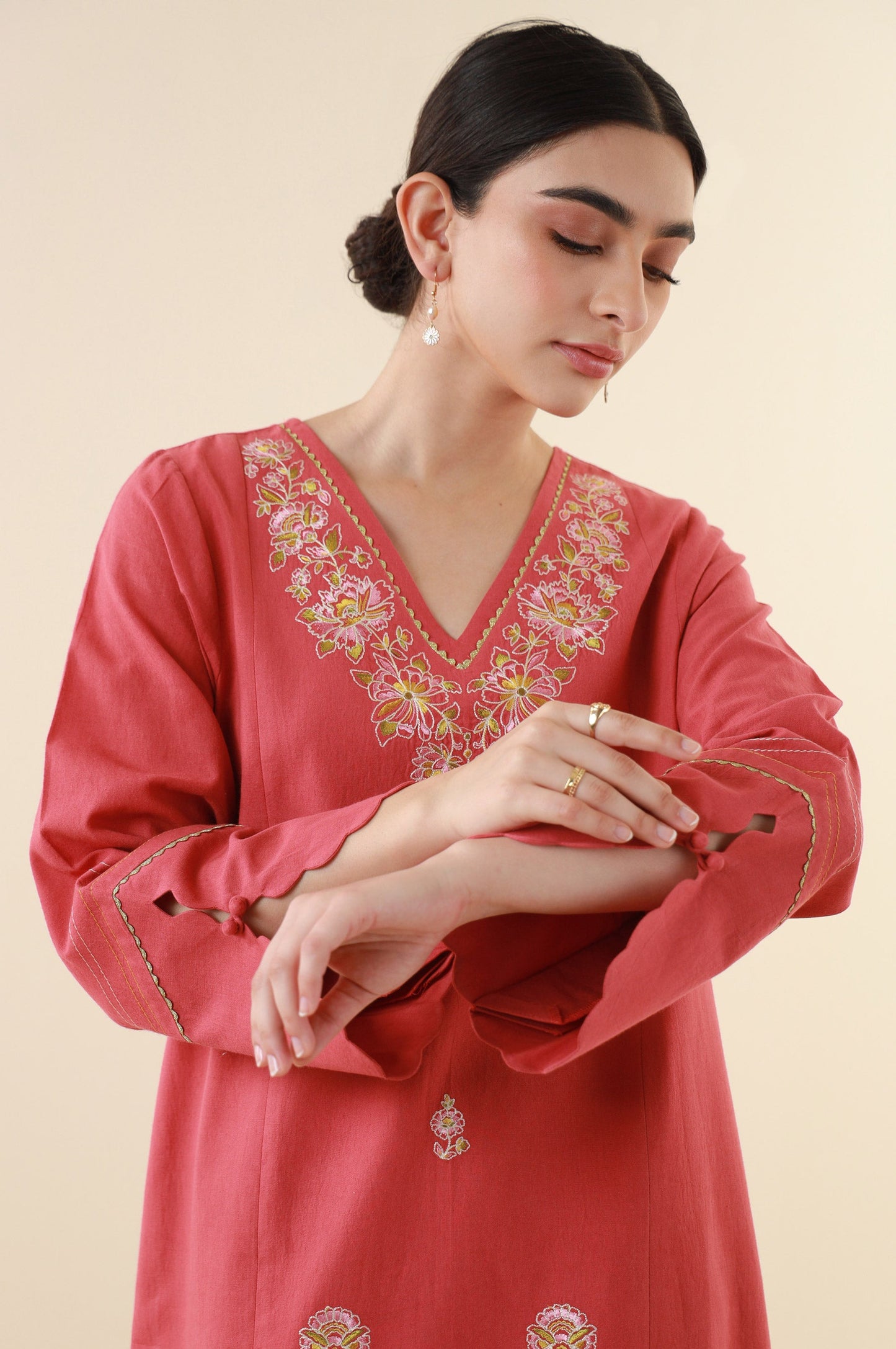 Stitched 2 Piece Embroidered Cambric Suit