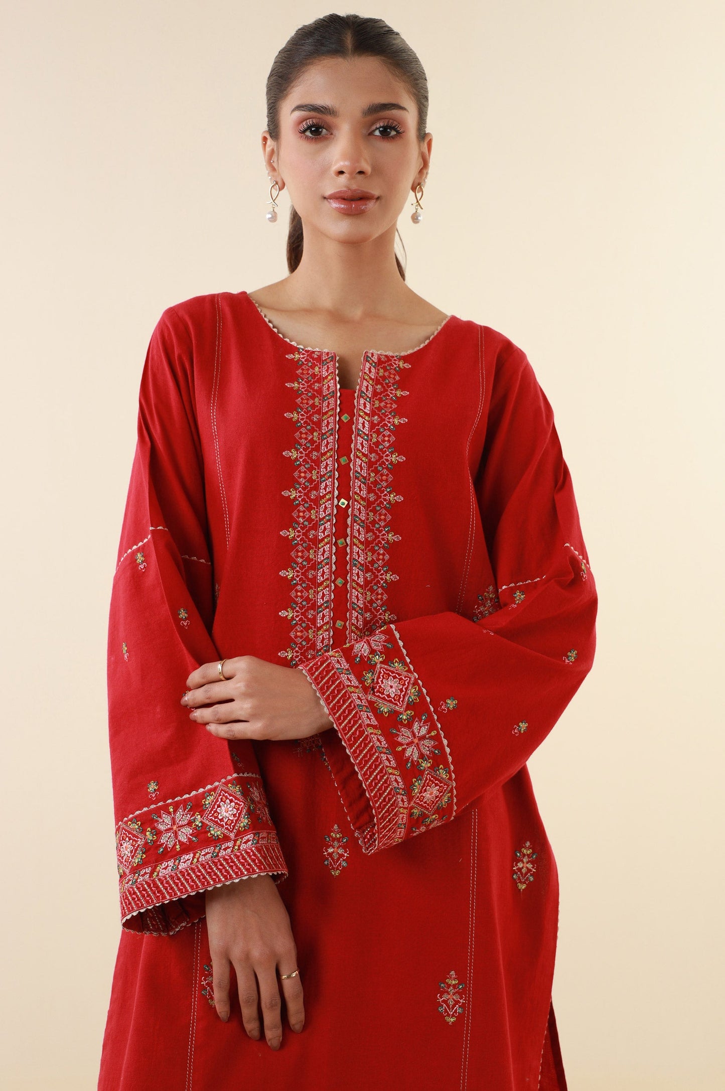 Stitched 2 Piece Embroidered Cambric Suit