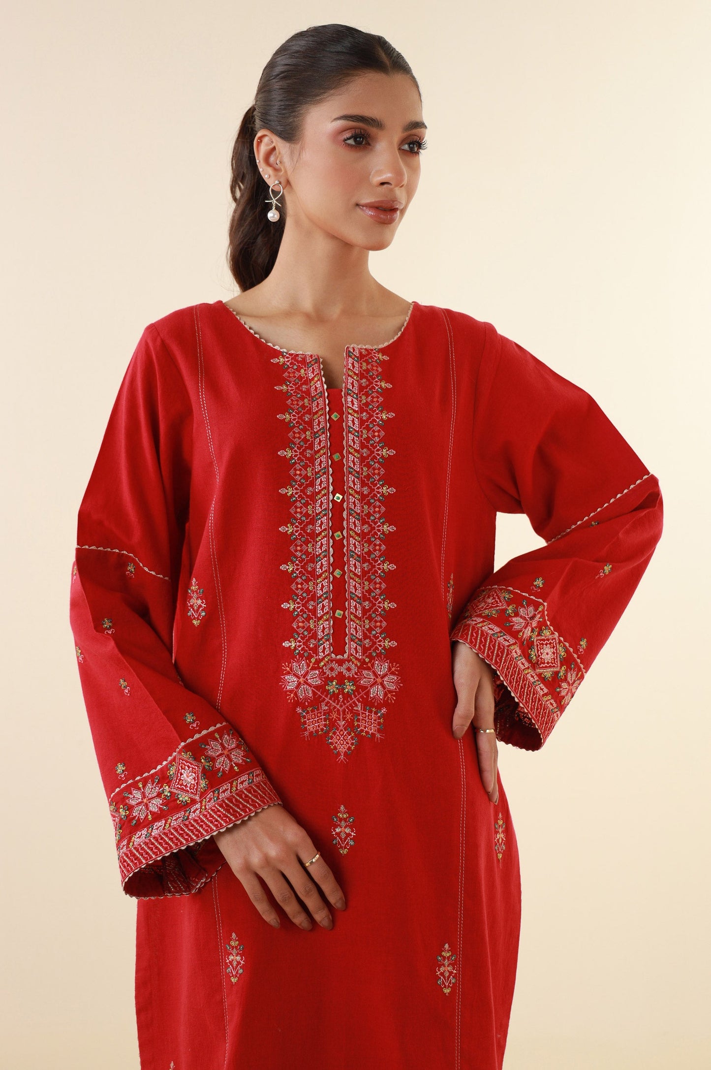 Stitched 2 Piece Embroidered Cambric Suit